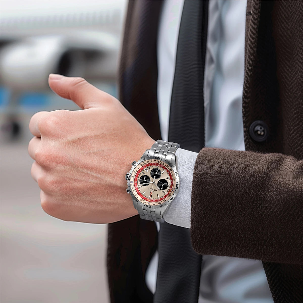 BERNY Chronograph Watches for Men Aviation Pilot Multifunction Quartz Men's Watch Date Sapphire Super Luminous Luxury Wristwatch