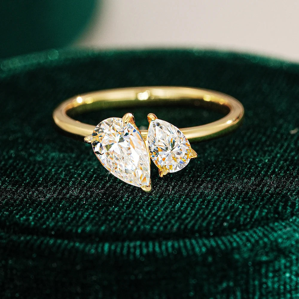 1.5cttw Double Pear Cut Moissanite Diamond Ring for Women Two Stone Toi Et Moi Wedding Bands 925 Silver 18k Gold Plated Jewelry