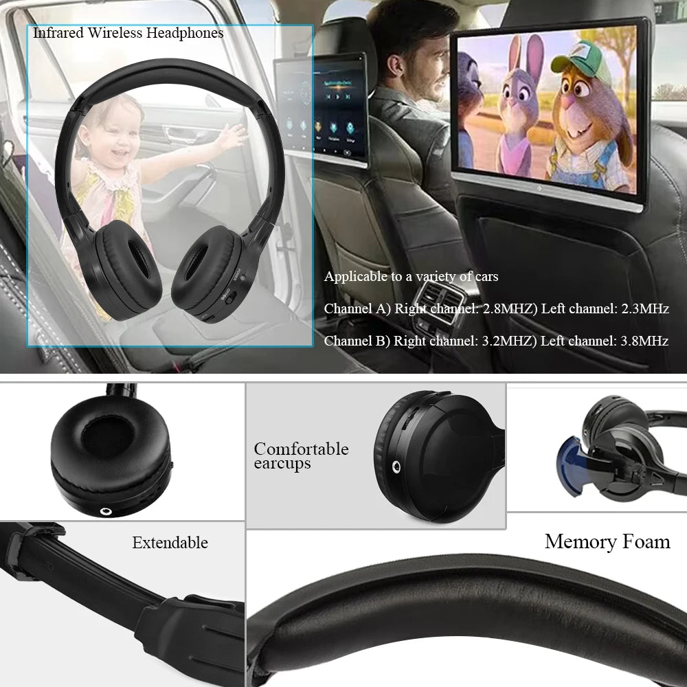 IR Infrarot Kabelloser Kopfhörer Stereo Faltbarer Auto-Headset Ohrhörer Indoor Outdoor Musik Kopfhörer TV-Kopfhörer 2 Kopfhörer