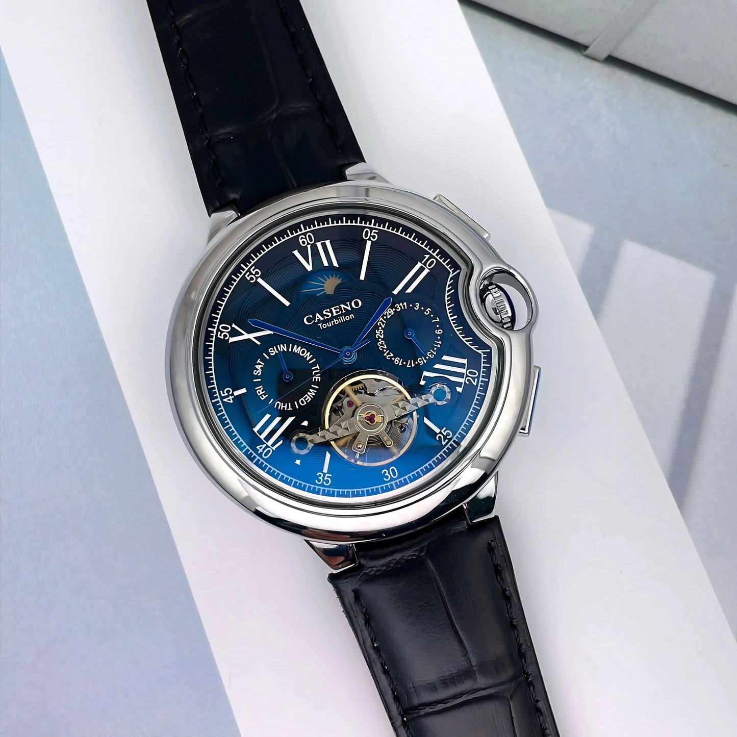 CASENO Star Roman Grand Men's Fully Automatic Watch Tourbillon Belt Mechanical Watch-831GSR