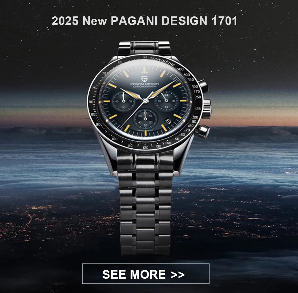 PAGANI DESIGN 2025 Mens watches Moon Quartz  Watch men speed Sport waterproof Chronograph AR Sapphire VK64 Steel Retro Luminous
