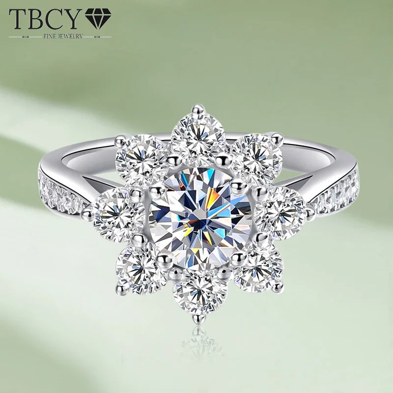 TBCYD 6MM D Color Sunflower Full Moissanite Rings 2.126cttw S925 Sterling Silver Wedding Engagament For Women With GRA Jewelry