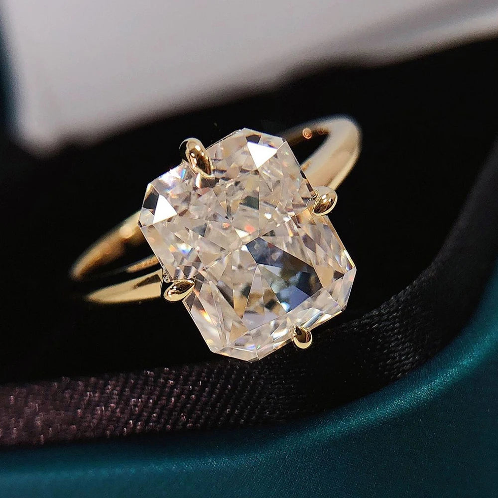 Luomansi Super Flashing 4CT Radian Cut Moissanite Ring Solid S925 Silver Plated 18K Gold Women's Jewelry Gift