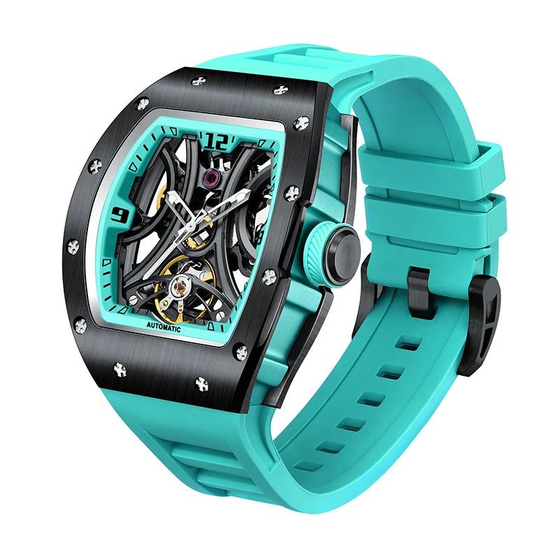 New Style automatic watch tonneau dial silicone strap waterproof sport mechanical wristwatch stainless steel 2026