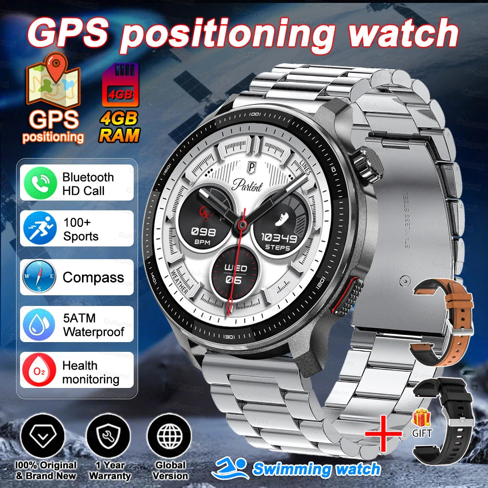 Smart watch Men4GB Memory With GPS Offline Maps Music Video Player Custom dial AMOLED display Sports Swim Waterproof Smart watch