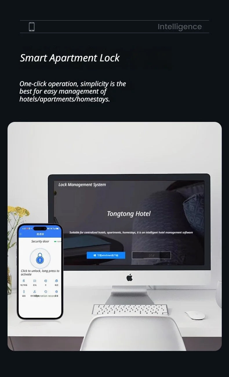 Smart Door Lock No Fingerprint - Password, IC Card & Key Entry. Anti-Theft with High-Decibel Alarm, Anti-EMP (Black Box) Protect