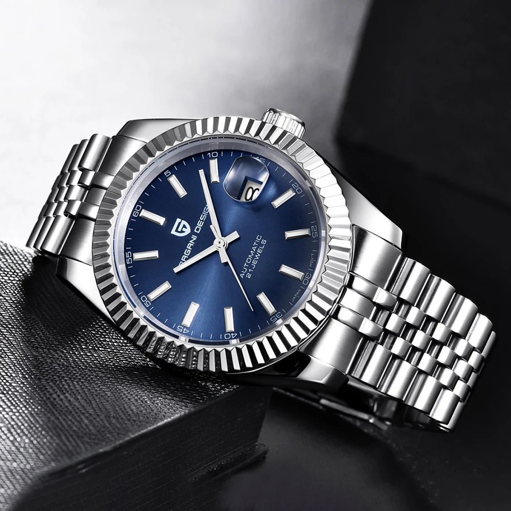 Montre homme PAGANI DESIGN Business Machinery Automatique en acier inoxydable, étanche, affichage lumineux du calendrier, coffret cadeau inclus