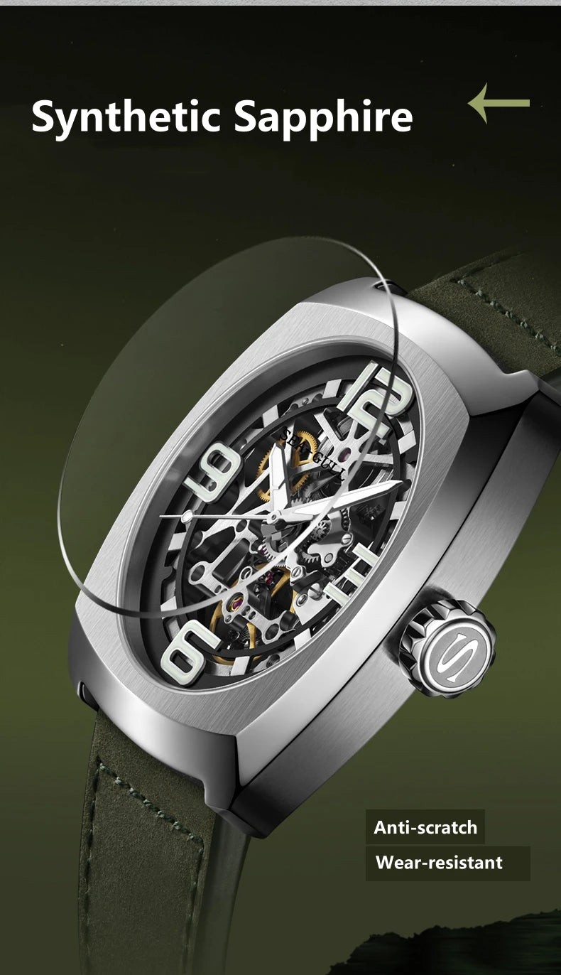 2025 Seagull Men's Mechanical Watches 44MM Skeleton Dial Luxury Man Wristwatch Sapphire Stainless Steel Waterproof Clock 6167