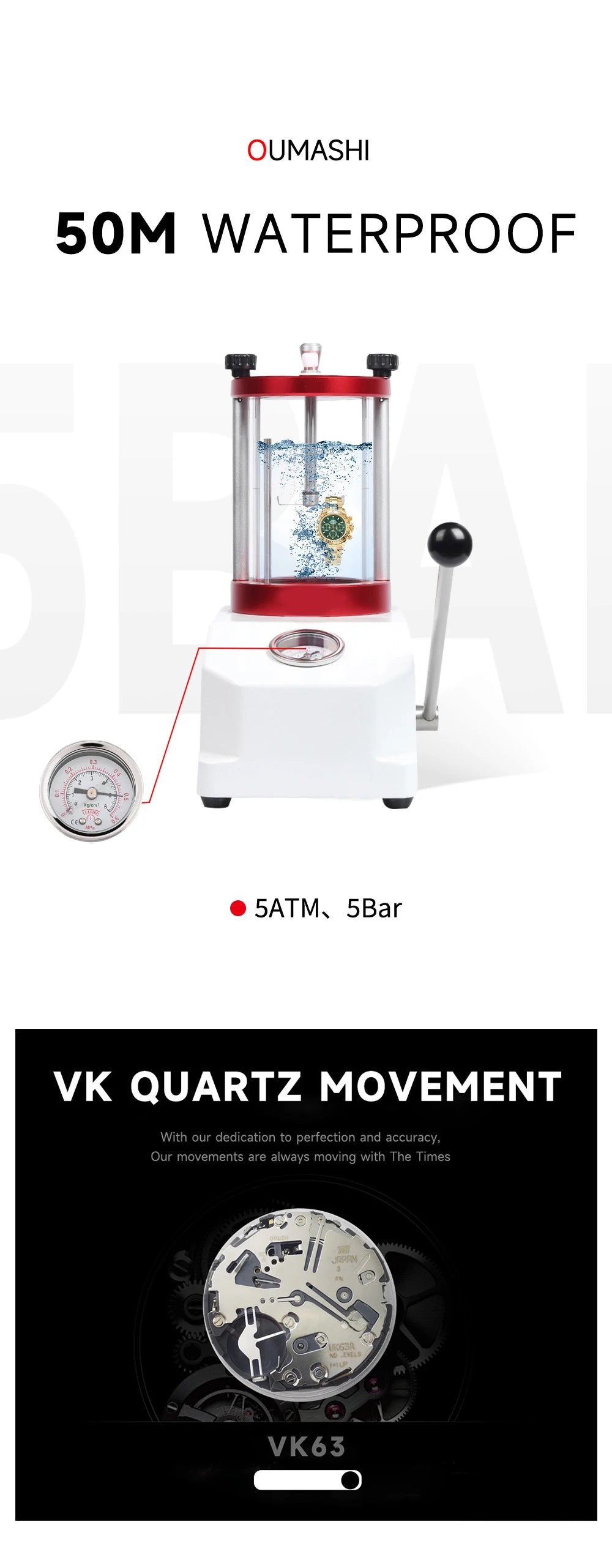 Luxury Sports Quartz Watch Sapphire Glass 316L stainless steel waterproof for men's custom watches with VK63 watch movement