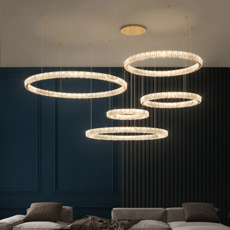 Modern Living Room Crystal Chandelier Led Remote Control Dimmable Led Pendant Lights Luxury Steel Adjust Hanging Lamp Fixture