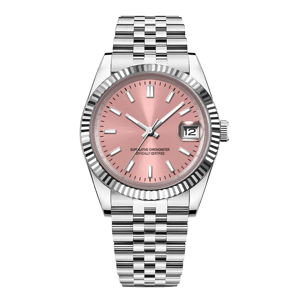 Uhr mit individuellem Logo, NH35-Uhrwerk, 36 mm/39 mm, Damen-/Herrenuhr, Saphirglas, Gold, mechanische Armbanduhr, 100 m wasserdicht, reloj hombre