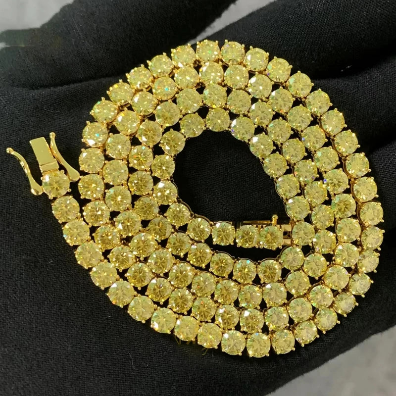 3MM Pink Full Moissanite Tennis HipHop Blue Green Yellow Purple Bracelet S925 Sliver Plated White Gold Bracelet for Women Men