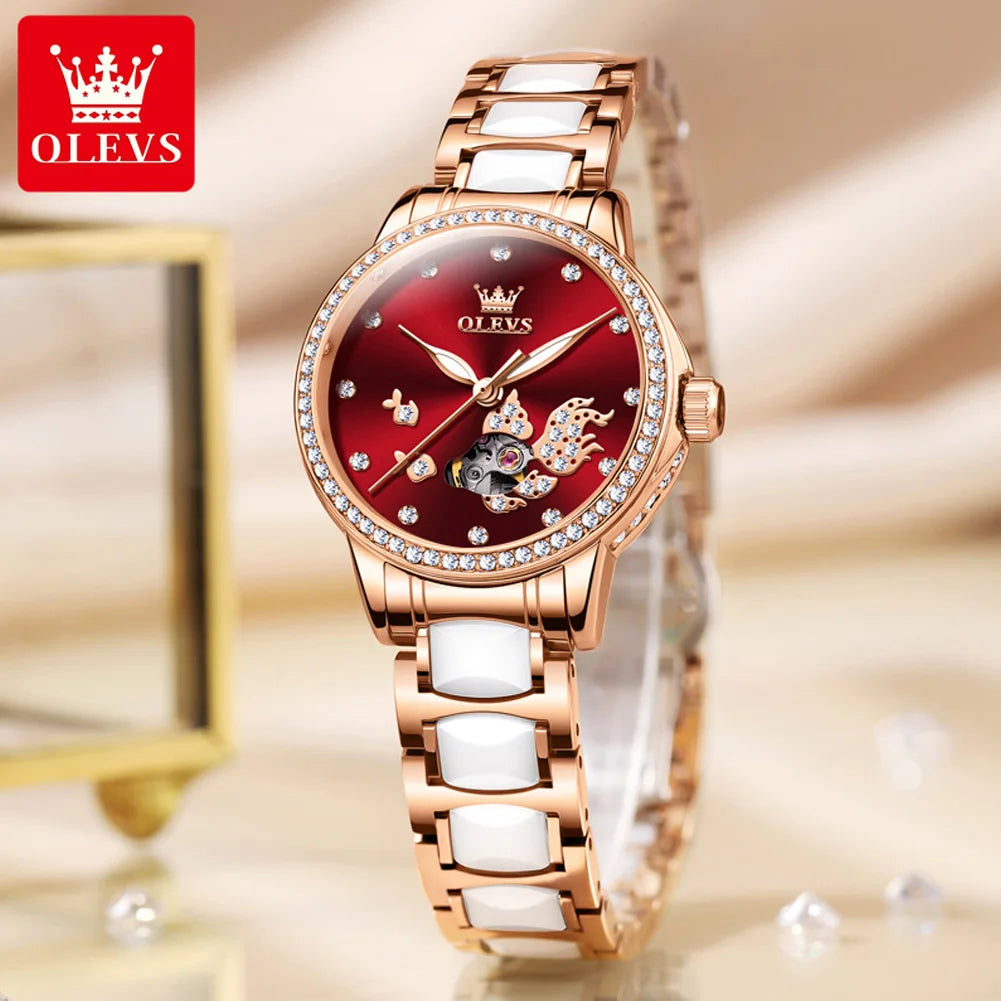 OLEVS Brand steel strip fully automatic mechanical watch for women 7001