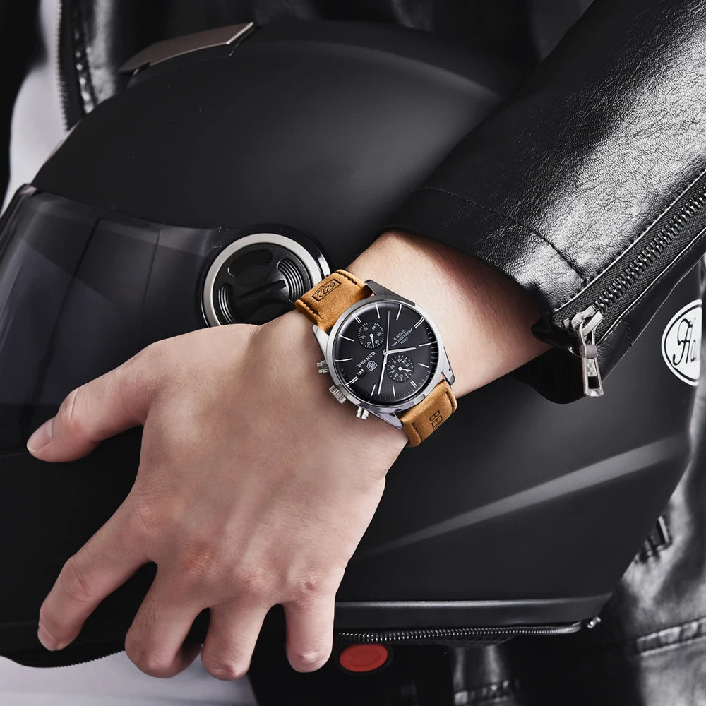 BENYAR Men Quartz Wristwatches Luxury Brand Chronograph Leather Sports Watch For Men Military 100M Waterproof Reloj Hombre 2023