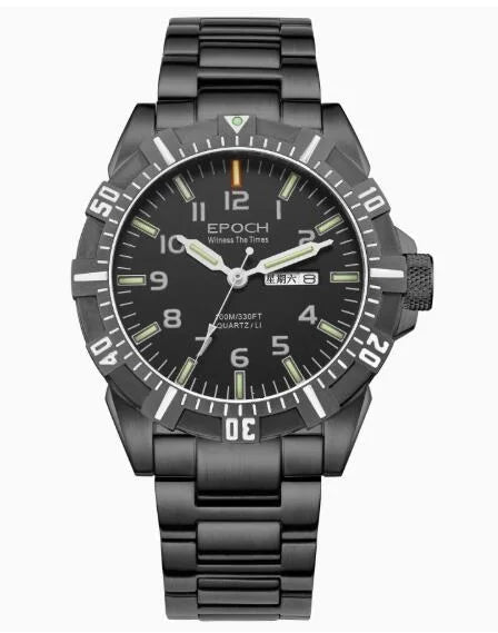 EPOCH Men Quartz Watch Luminous 10Years Lithium Battery Japan Movement Rotated Dial WR100M Sapphire Chinese English Day Military