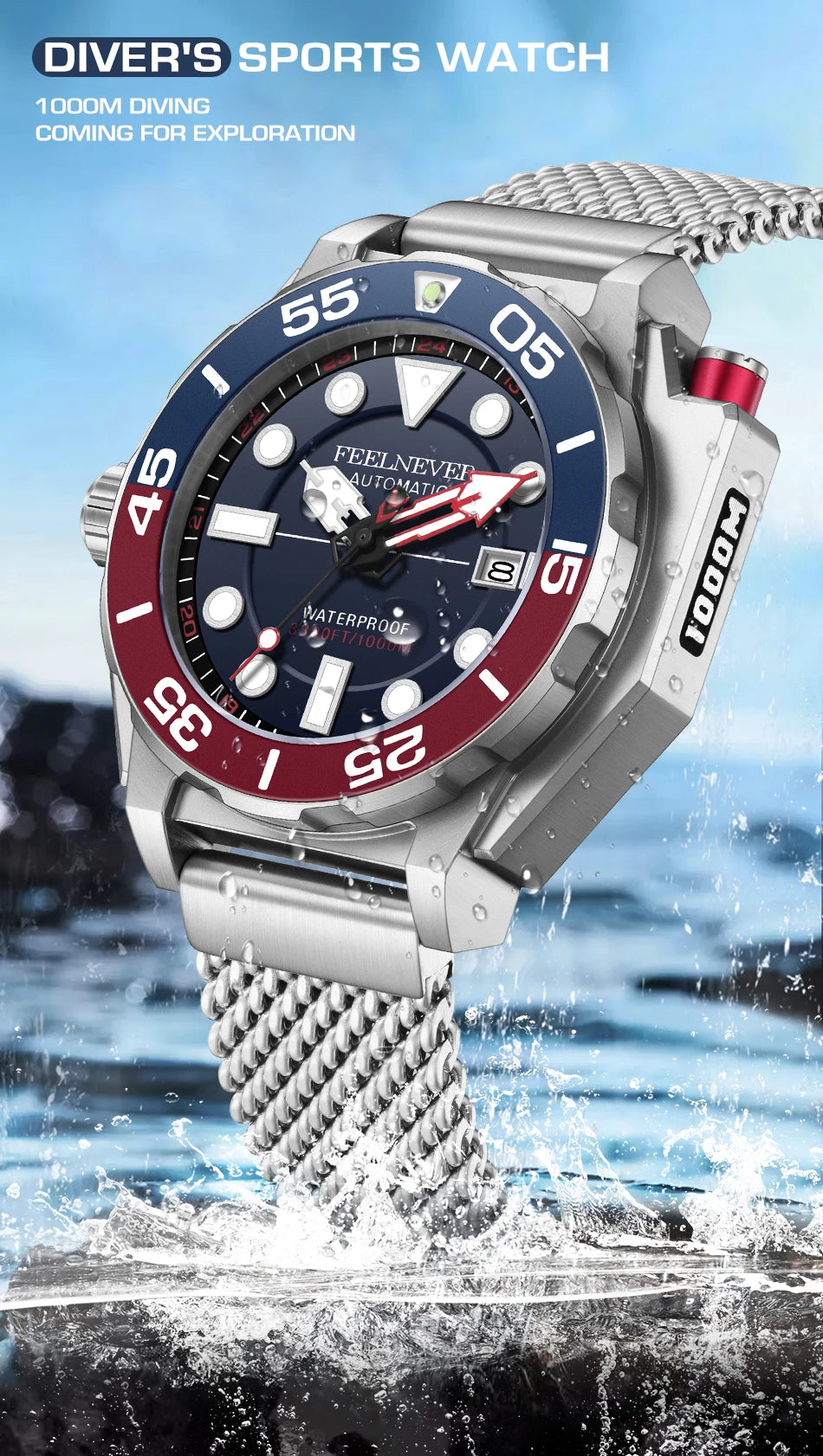FeelNever Top Brand Luxury Automatic Watch For Men Fashion Business Watch Men Military Waterproof Men's Mechanical Wristwatches