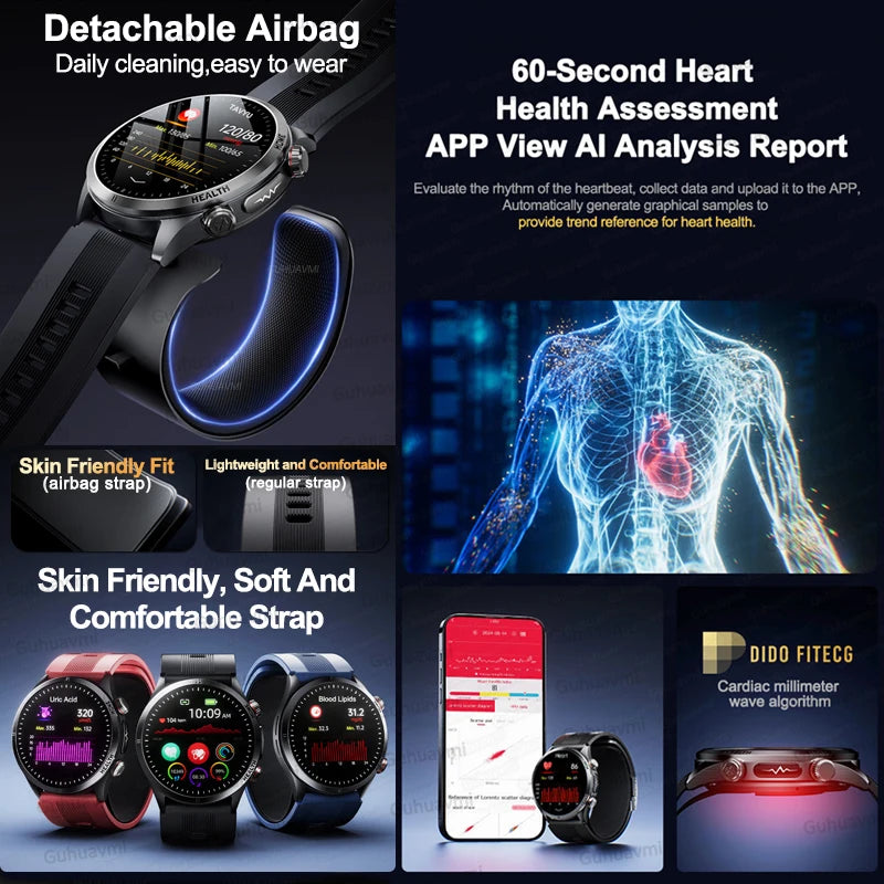 2026 New ECG Air Pump Airbag Accurate Measure Smart Watch Men Micro Physical Examination Blood Pressure Sport SmartWatch Health