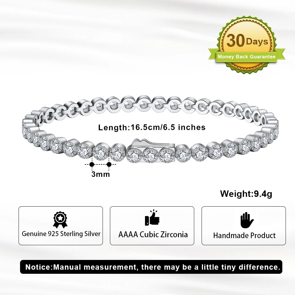 ORSA JEWELS Exquisite 3mm Sapphire Blue Sparkling Tennis Bracelet S925 Sterling Silver Cubic Zirconia Fashion CZ Bracelet SB137