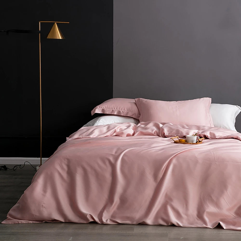 Sondeson Champagne Gold 100% Silk Bedding Set Healthy Skin Beauty Queen King Duvet Cover Set Flat Sheet Pillowcase Bed Linen Set