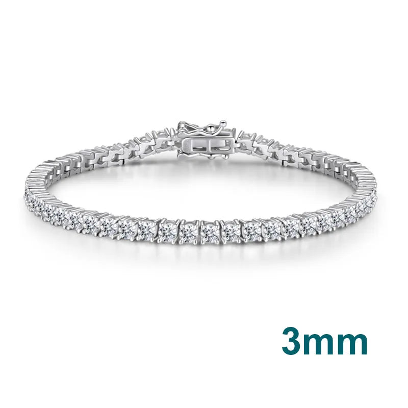 NeeTim 3mm 4mm Moissanite Tennis Bracelets 925 Sterling Silver Full Diamond with Gold Plated Bracelet Fine Jewelry for Women Men