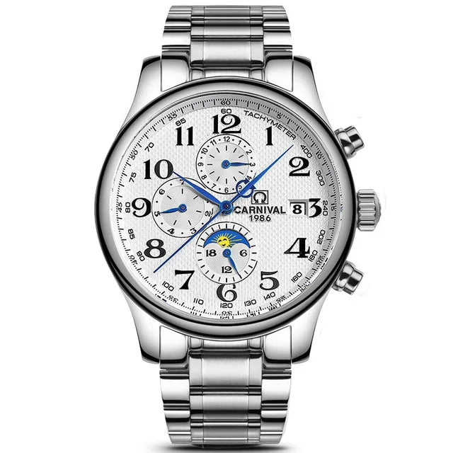 Carnival Brand Automatic Watch Fashion Luxury Waterproof Calendar Moon Phase Mechanical Watches For Men Clock Relogio Masculino
