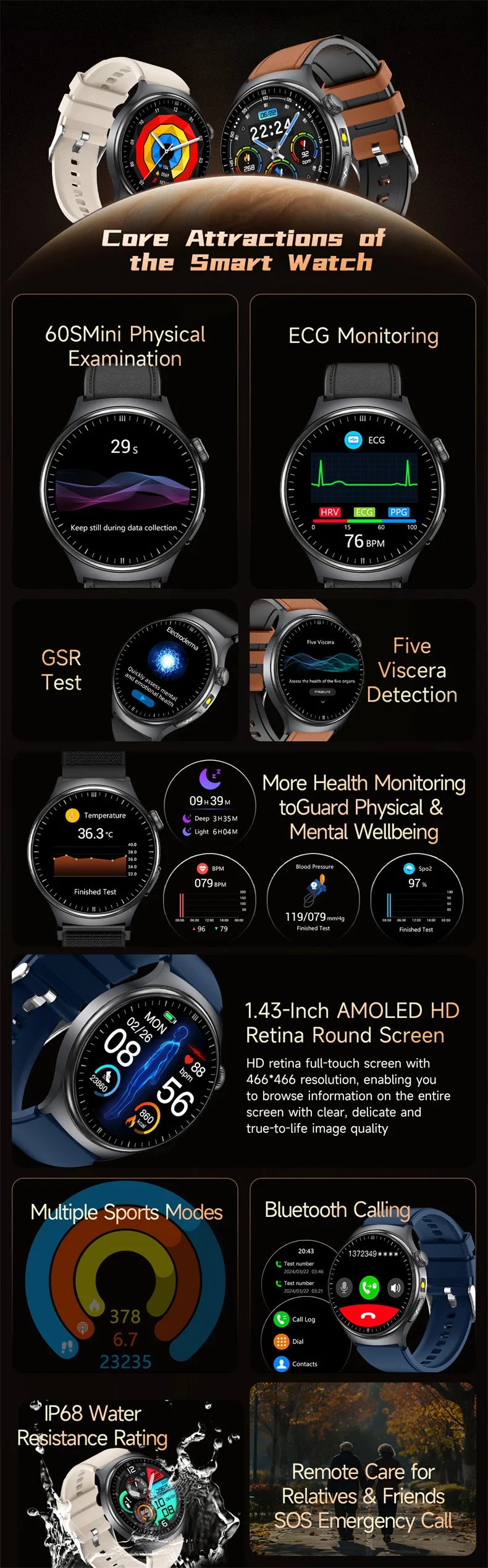 2026New Health Sport ECG AI Diagnosis Smart Watches Men Heart Rate Blood Pressure IP68 Waterproof Smartwatches For Men women