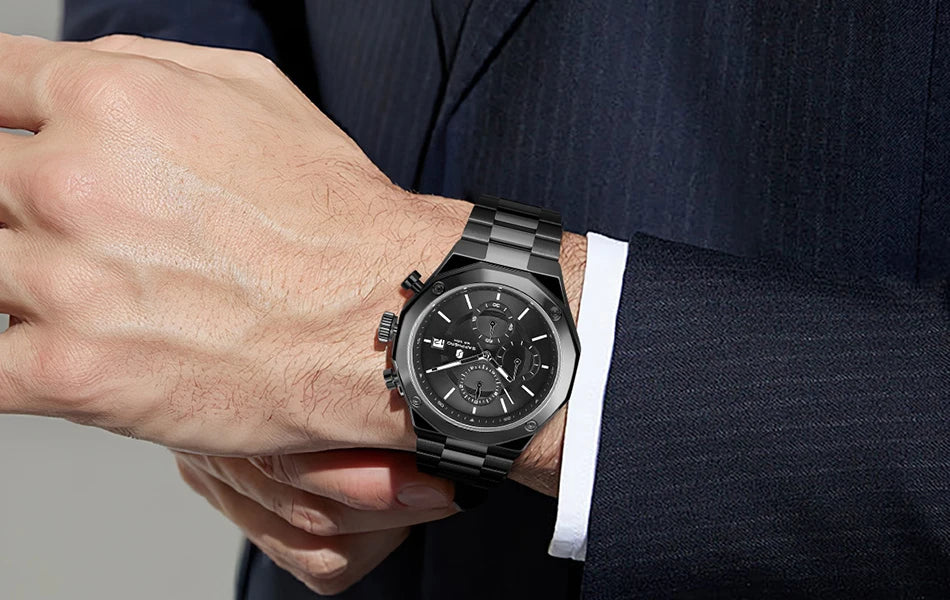 SAPPHERO Rose gold Watch Mens Watch Luxury  Stainless Steel Quartz Watch Business Waterproof Luminous Calendar Wristwatch Gift