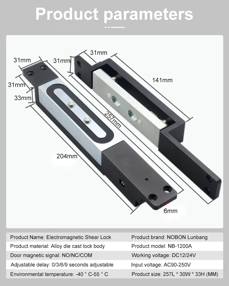 12/24V Magnetic Shear Lock 1200Kg Smart Electric Lock Door Access Control System NO NC COM Door Contact Signal Output Time Delay