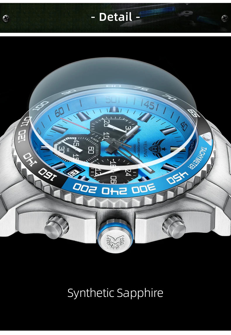 Yelang Watch 44mm V1215 Men Sports Watch Japan Eco-Drive VR42 Solar Diving Watch 100m Waterproof 10Bar Luminous watches for men