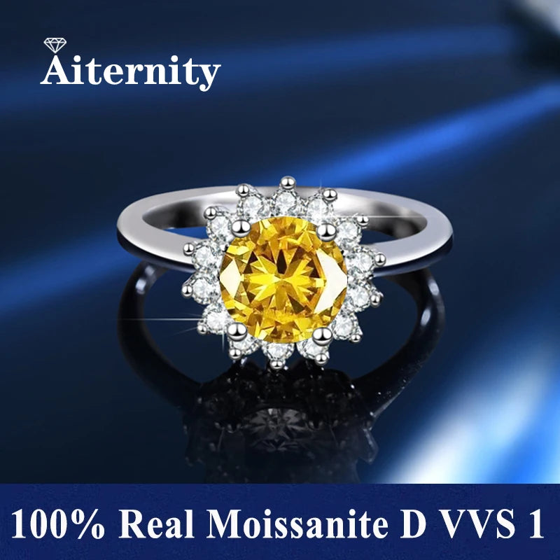 100% Real Moissanite Ring Adjustable Size S925 Sliver D VVS1 Pass Diamond Test Pen GRA Certificate 18K Plating Rings for Women