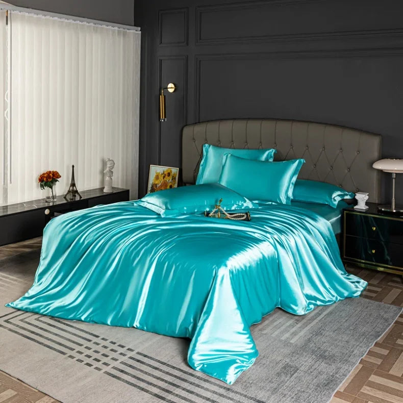 Luxury Bedding Set Single Double Queen King Size Solid Color Quilt Cover High-End Soft Silky Satin Duvet Cover Set