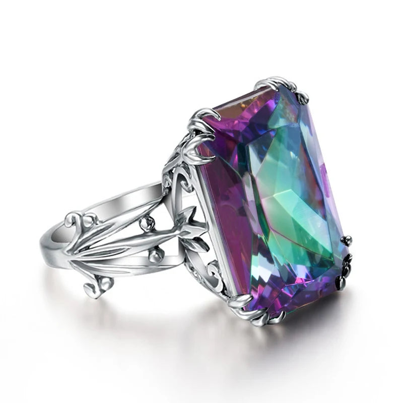 Unique 100% 925 Sterling Silver Aquamarine Ring For Women Vintage Filigree Persian Design Ring Anniversary Fine Jewelry Gifts