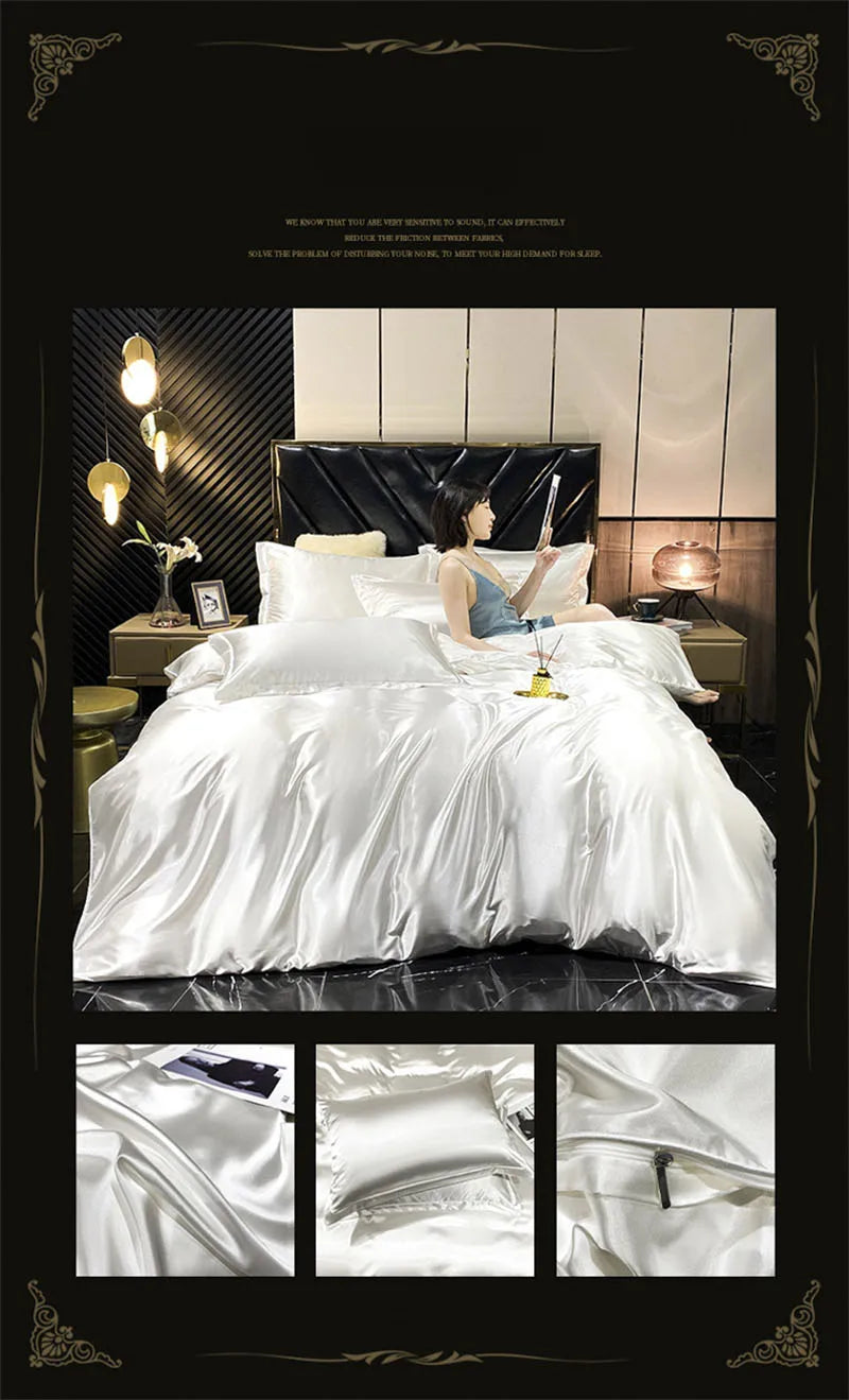 blending Mulberry Silk Bedding Set Silky High-end Queen Size Duvet Cover Set with Fitted Sheet Luxury Bedding Sets King Bed Sets