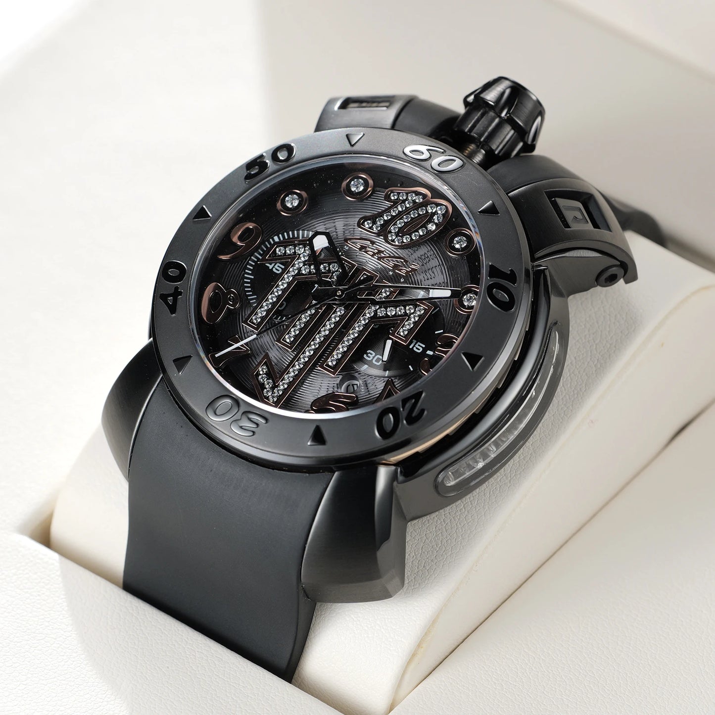 Gaga Men's Rose Gold Automatic Watch - Big Dial Waterproof Sport Clock with Comfortable Rubber Band And Big Numerals Design