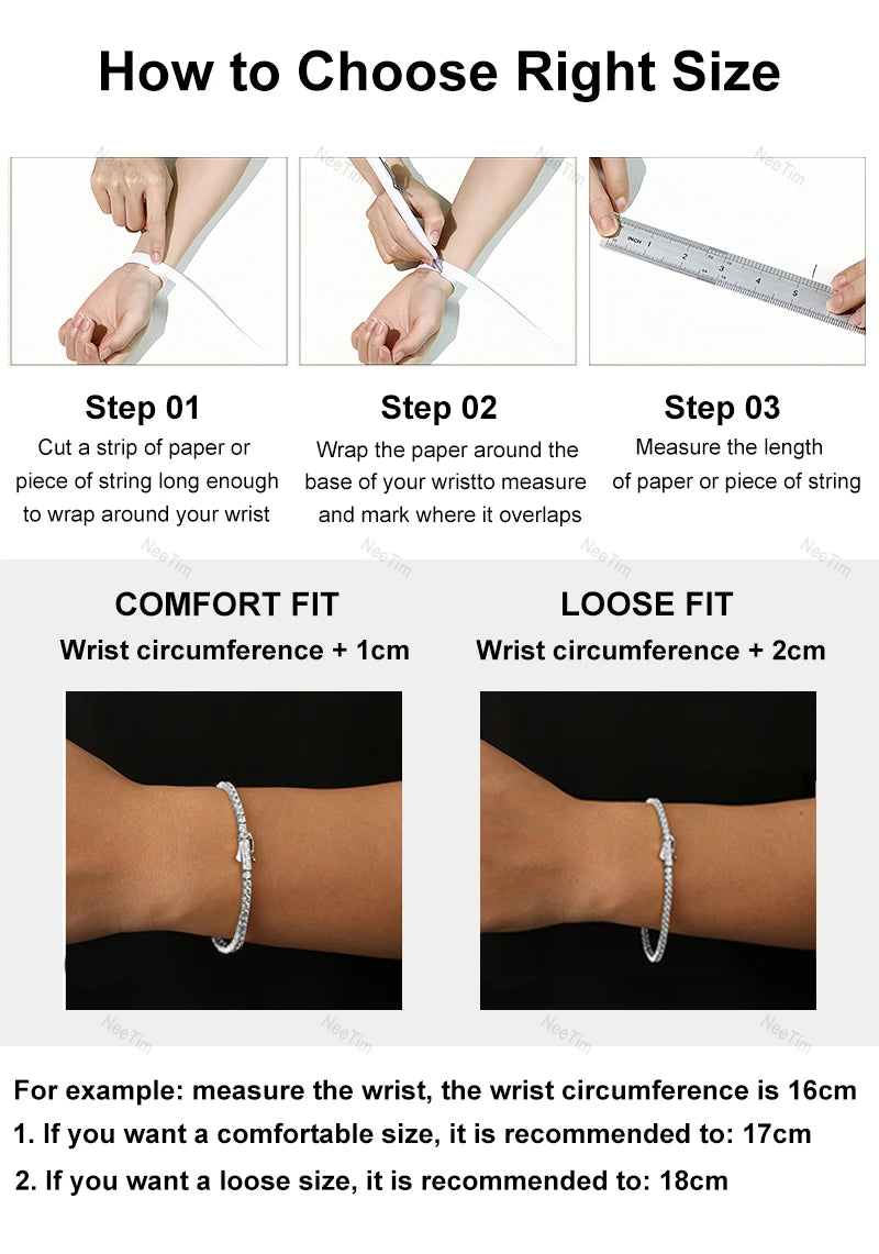 NeeTim Rainbow Colorful Moissanite Tennis Bracelet s925 Sterling Silver with White Gold Plated Chain Bracelets for Women Man