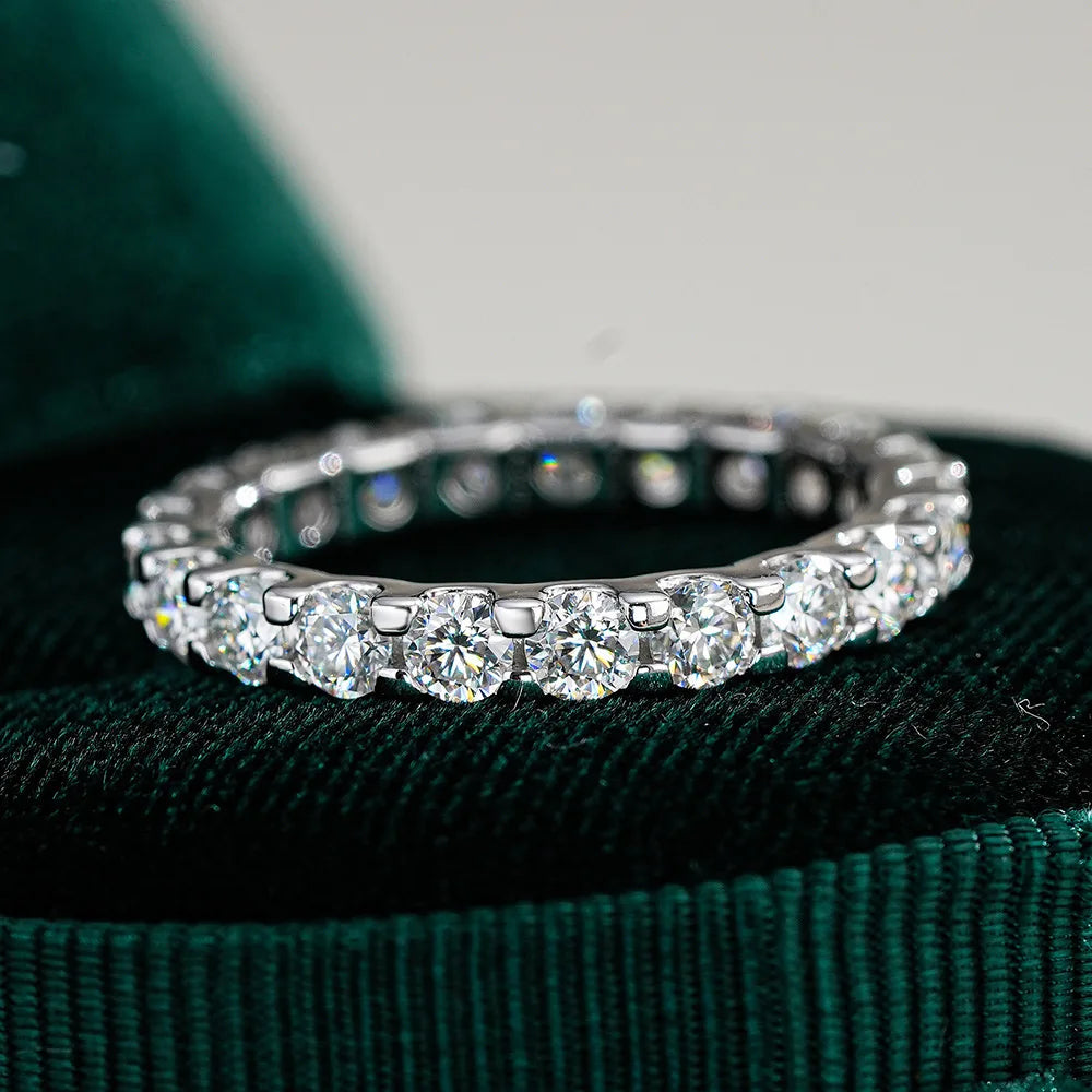 FEOBUR 2/3/4/5mm Moissanite Eternity Ring 18k White Gold Plated S925 Silver Diamond Engagement Rings for Women Men Wedding Band