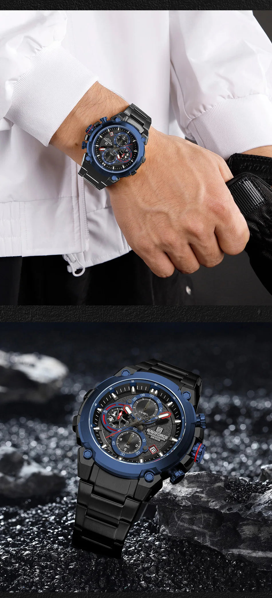 NAVIFORCF Mens Military Watches Luxury Wrist Watch Quartz Clock Watch Hot Fashion Men Waterproof Chronograph Relogio Masculino