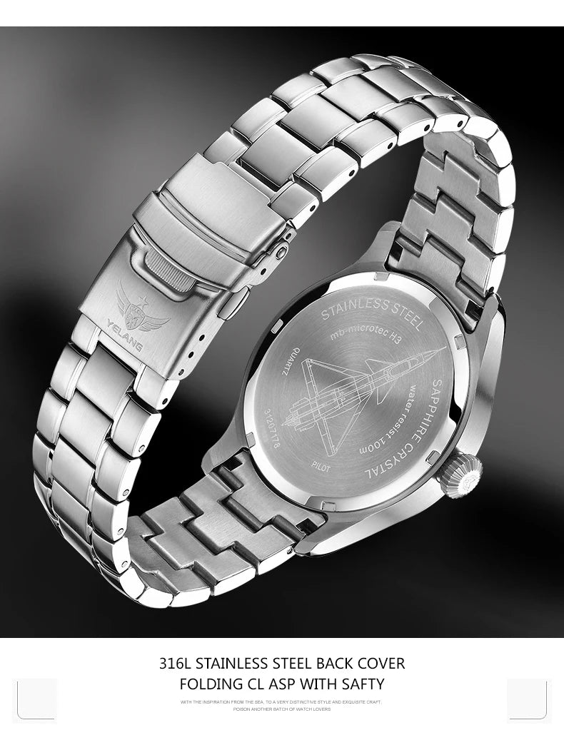 Yelang Men Quartz Watch Luminos Ronda Movement 10years Lithium battery pilot watch WR100M Sapphire  Military Watch