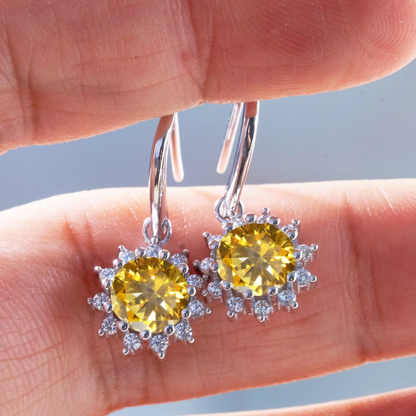 1ctx2pcs women pink royalblue gold color moissanite women drop earrings sunflower shape