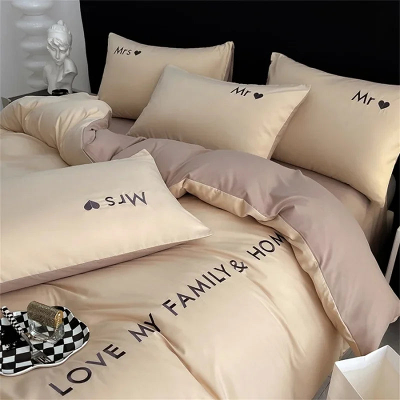 Luxury Nordic Egyptian Cotton Bedding Set King Queen Double Twin Size with Sheet Duvet Cover Pillowcase 1/2 People Bedroom Decor