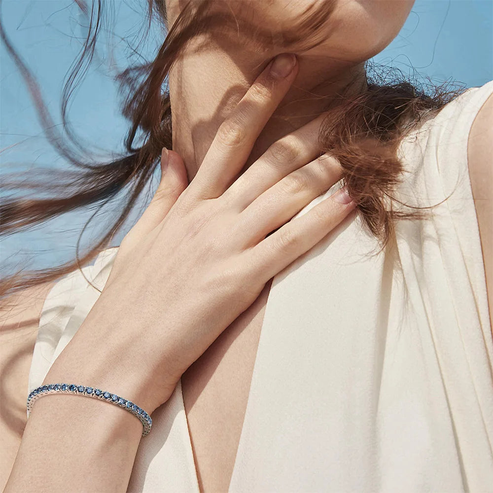 TBCYD 3/4/5/6.5mm Sapphire Blue Moissanite Tennis Bracelet  S925 Sterling Silver For Men Women GRA Certified Hip Hop Jewelry