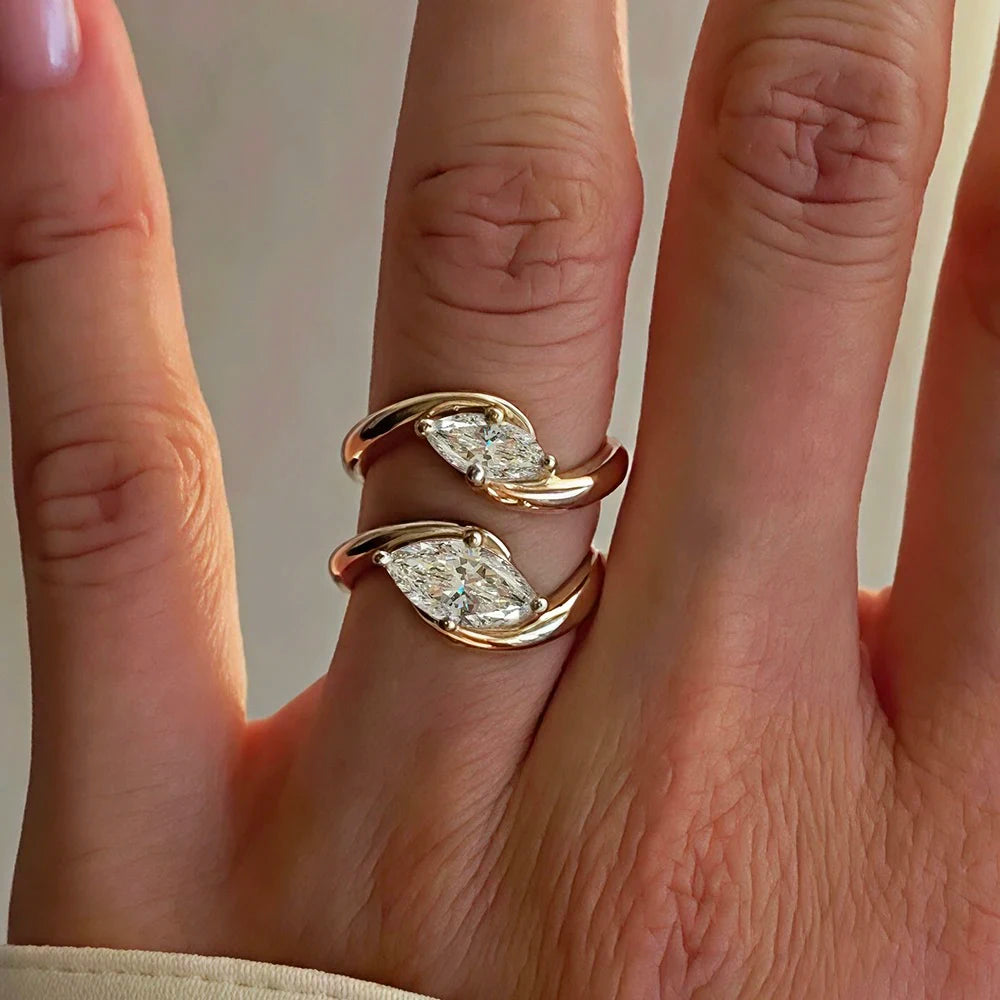 1/2CT Marquise Cut Moissanite Engagement Ring with Certicate 925 Sterling Silver Bypass Solitaire Diamond Wedding Ring for Women