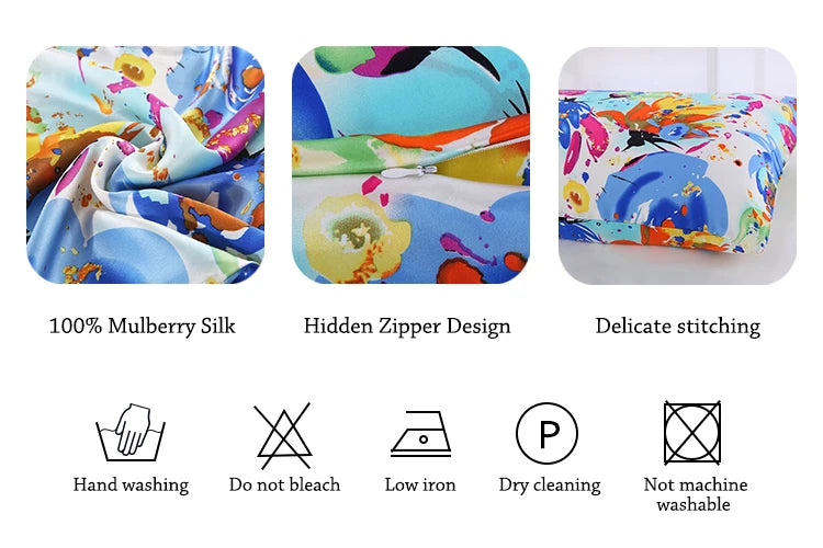 New 100% Nature Mulberry Floral Silk Pillowcase Zipper Pillow Case For Healthy Standard Queen King