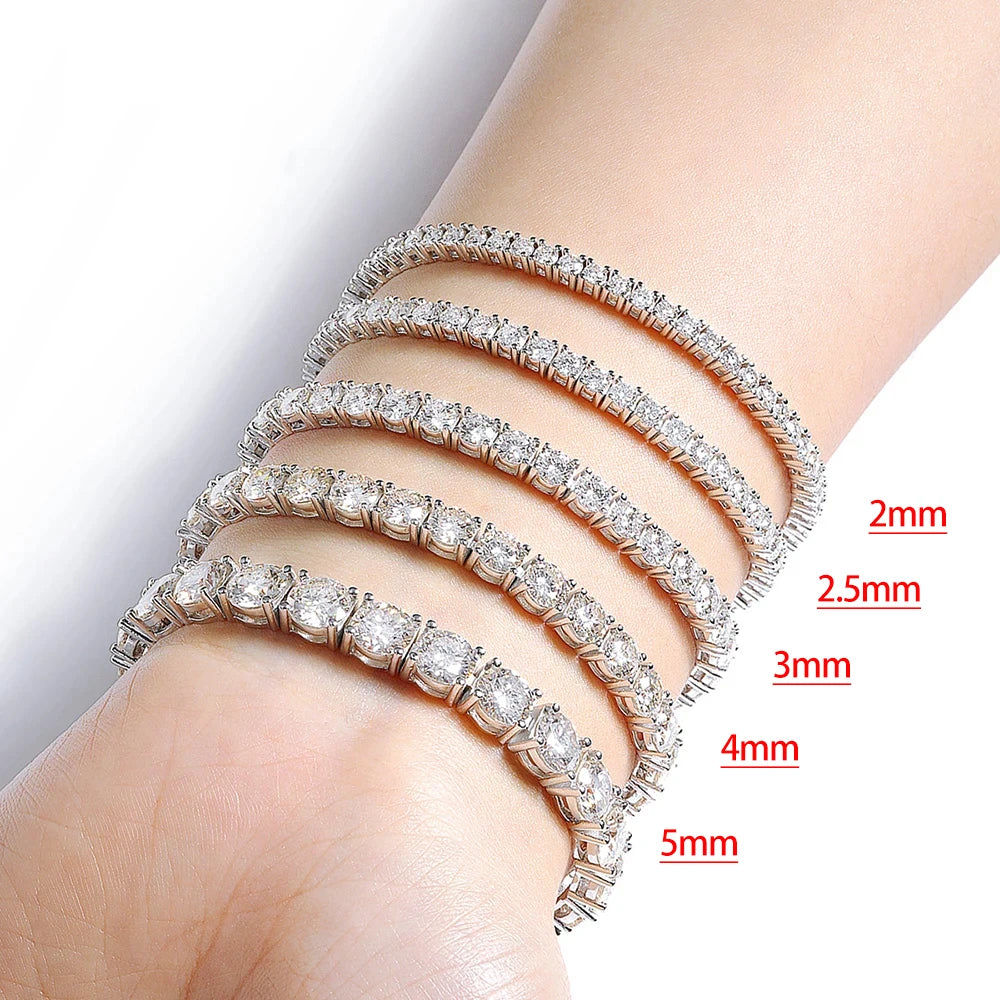 2mm 2.5mm 3mm 4mm 5mm Moissanite Tennis Bracelet for Women Men 100% S925 Sterling Silver Hidden Spring Lock Bracelet Plated 18K