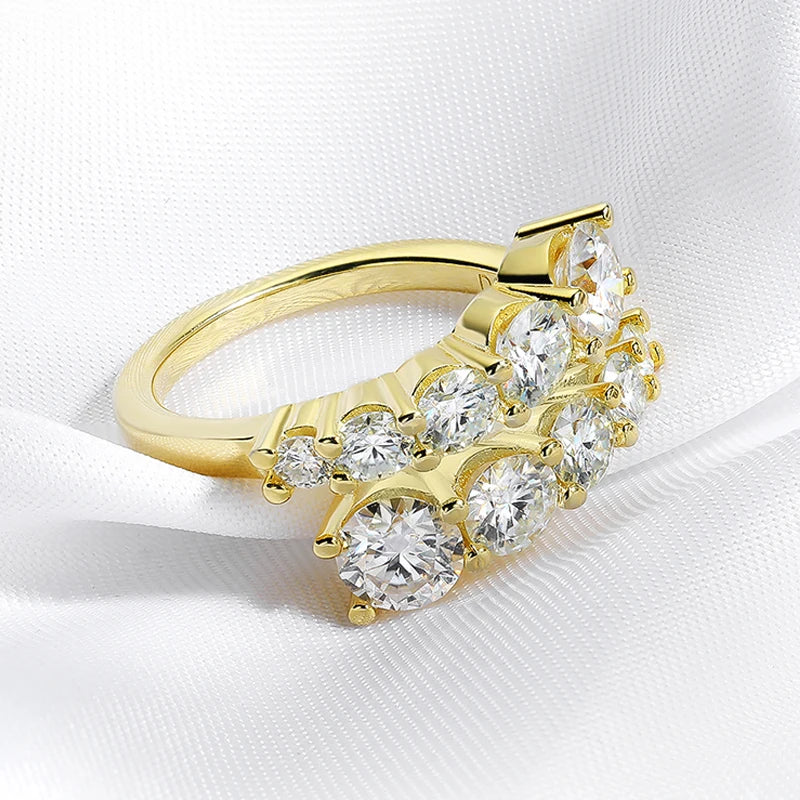 Smyoue 10 Gems Full Moissanite Rings for Women Sparkling Flawless Lab Created Diamond Wedding Band S925 Sterling Silver Jewelry