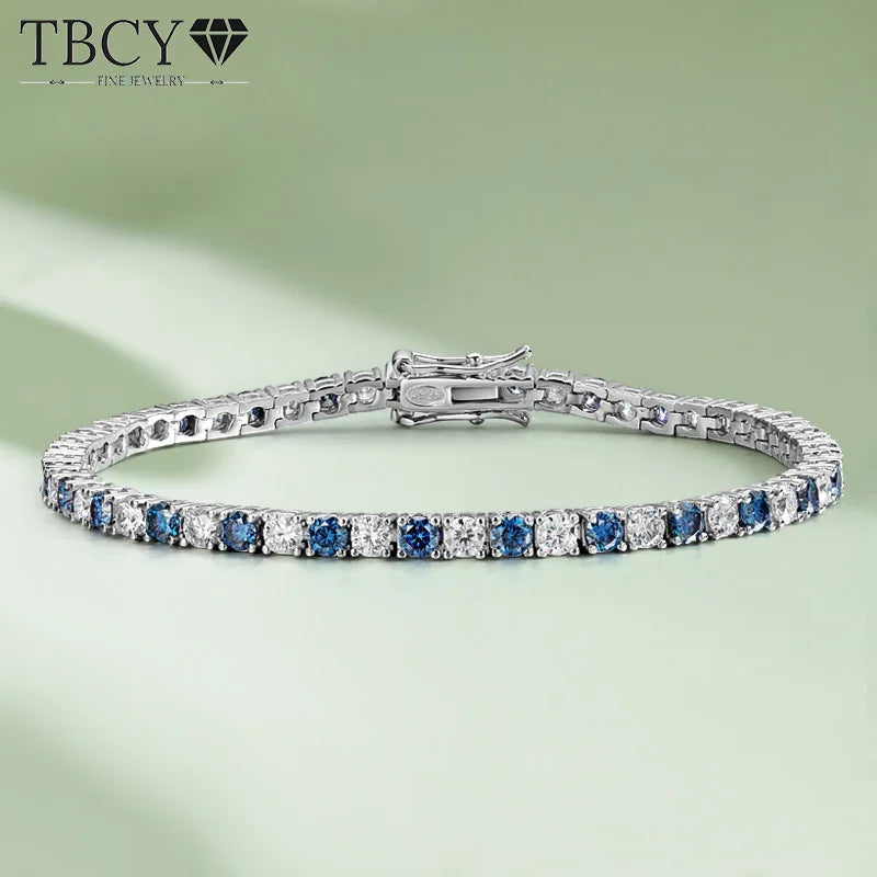 TBCYD 3/4/5/6.5mm Sapphire Blue Moissanite Tennis Bracelet  S925 Sterling Silver For Men Women GRA Certified Hip Hop Jewelry