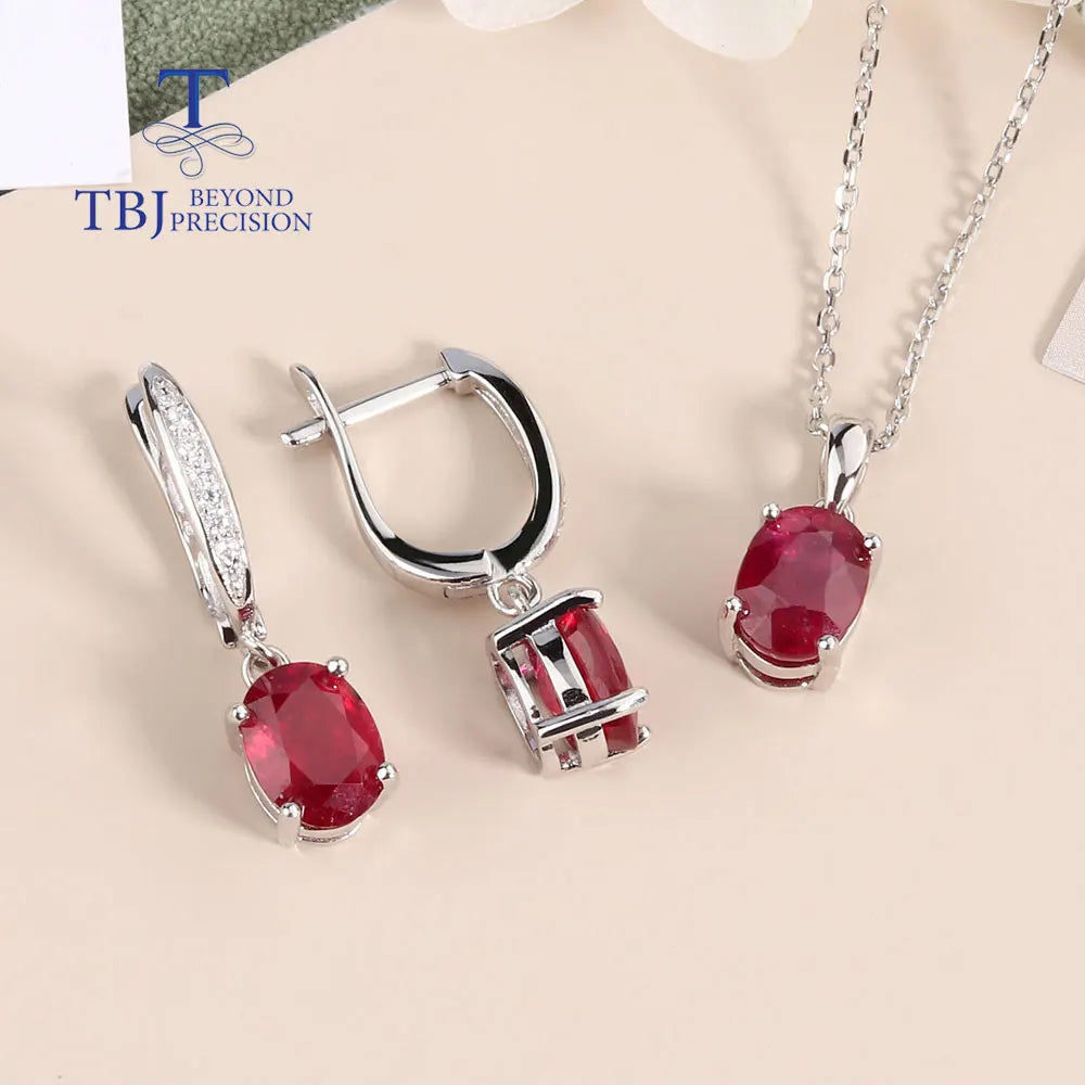 Simple Ruby clasp earring and Pendant Necklace natural gems 925 silver jewelry set for women lady nice gift