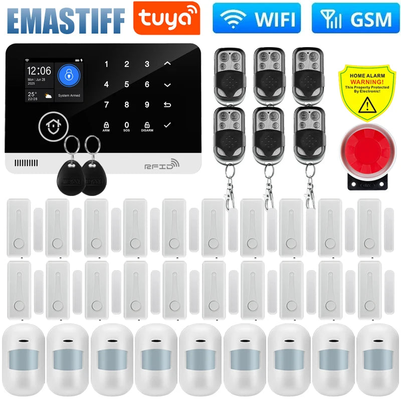 Wireless Tuya APP SIM GSM Home RFID Burglar Security LCD Touch Keyboard WIFI GSM Alarm System Sensor kit Russian,Spanish Voice