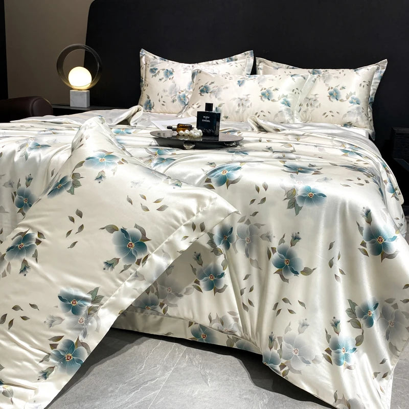 2025 new high-end luxury silky Sleeping naked digital printing washed silk style Bedding Set Duvet Cover Bed Sheet Pillowcases