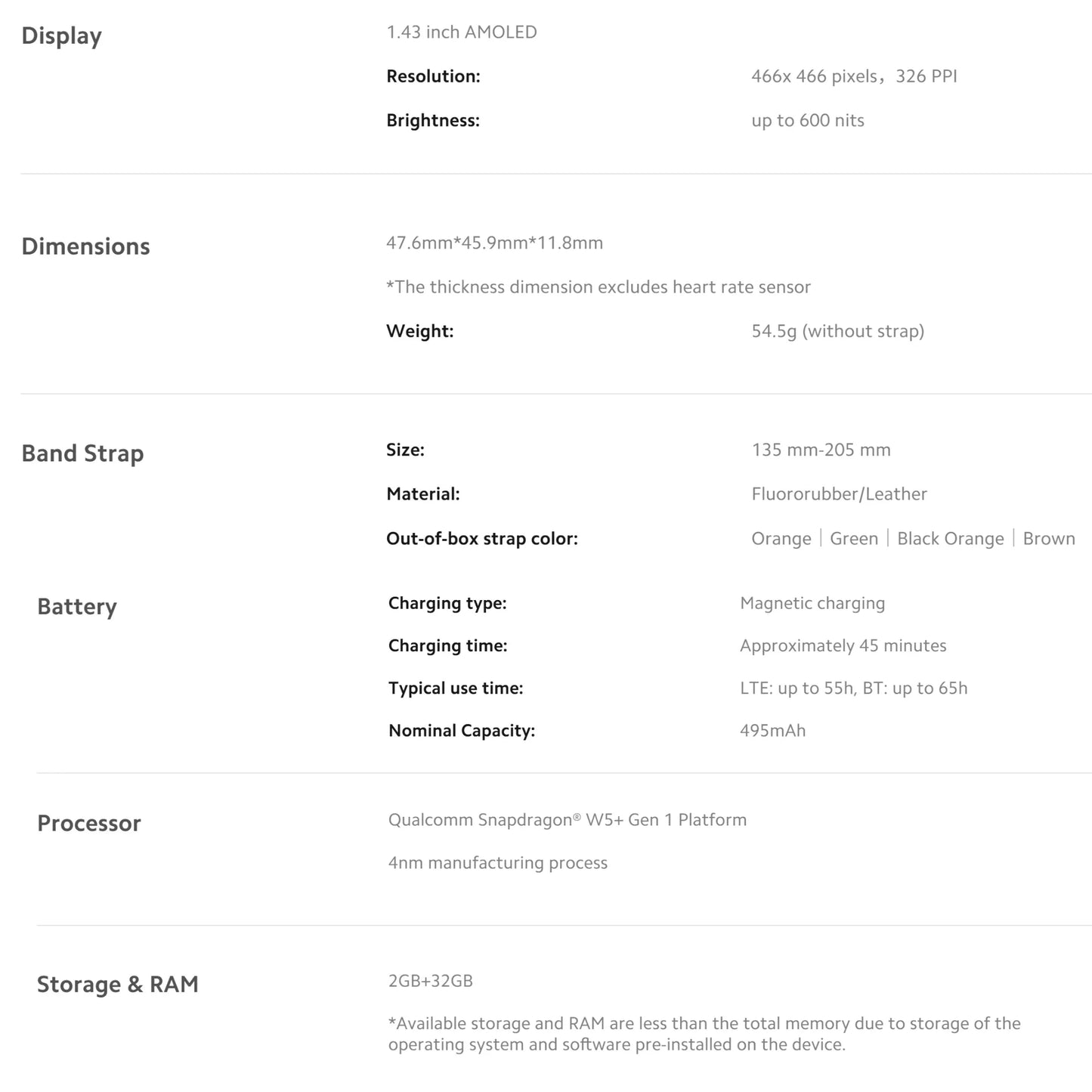 Xiaomi Watch 2 Pro 2GB 32GB 1.43" AMOLED Display 326 PPI 150+ Sports Modes Qualcomm Snapdragon W5+ Gen 1 Magnetic Charge 54.5g